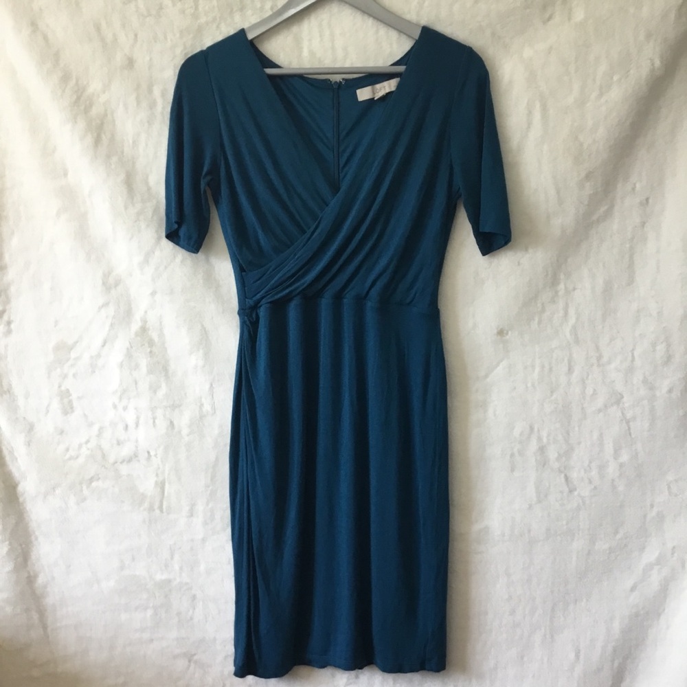 LOFT Teal Wrap-Style Midi Dress